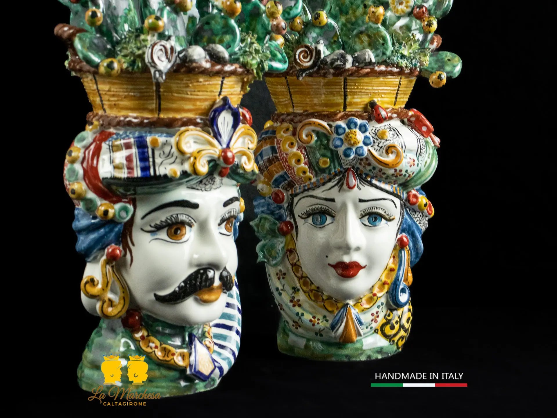 Teste di Moro Ceramica di Caltagirone cesto fichi d'India h31
