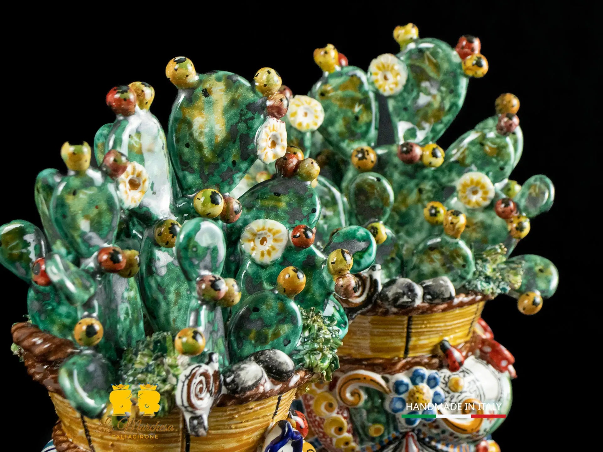 Teste di Moro Ceramica di Caltagirone cesto fichi d'India h31