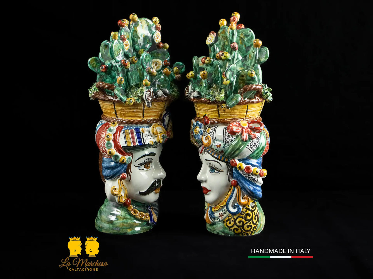 Teste di Moro Ceramica di Caltagirone cesto fichi d'India h31
