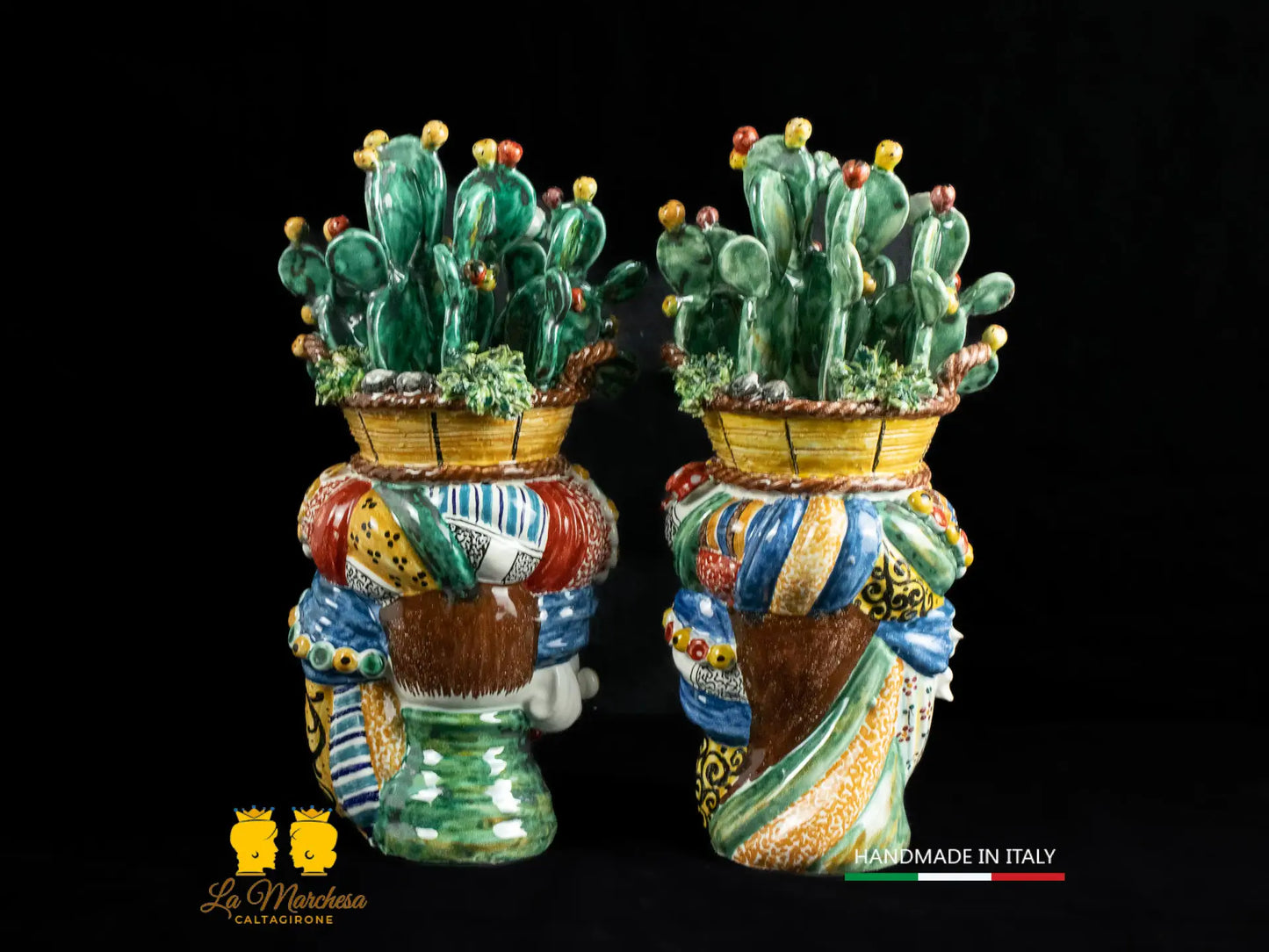 Teste di Moro Ceramica di Caltagirone cesto fichi d'India h31