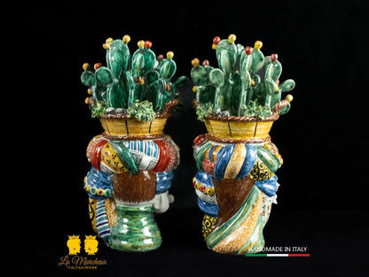 Teste di Moro Ceramica di Caltagirone cesto fichi d'India h31