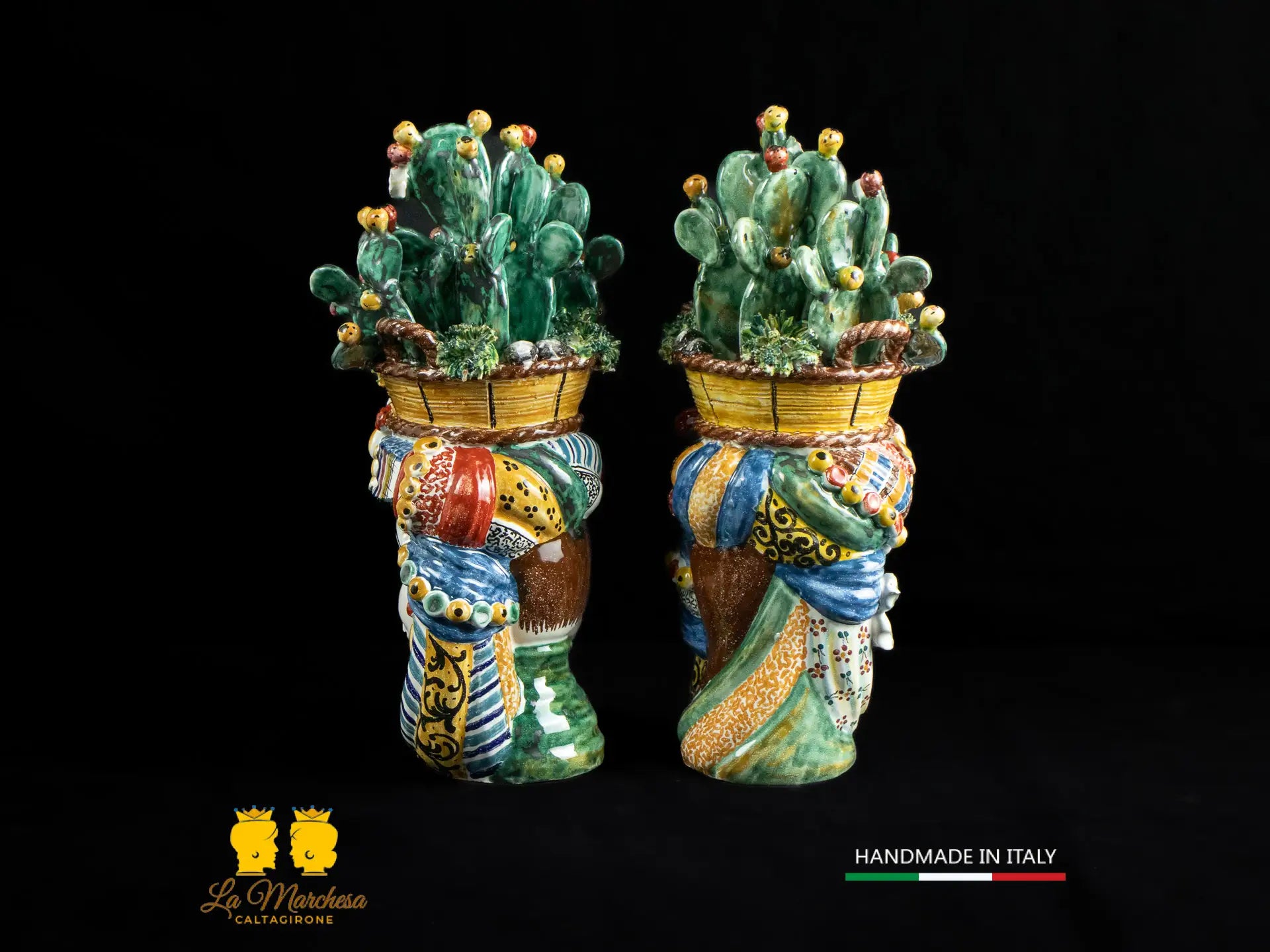 Teste di Moro Ceramica di Caltagirone cesto fichi d'India h31