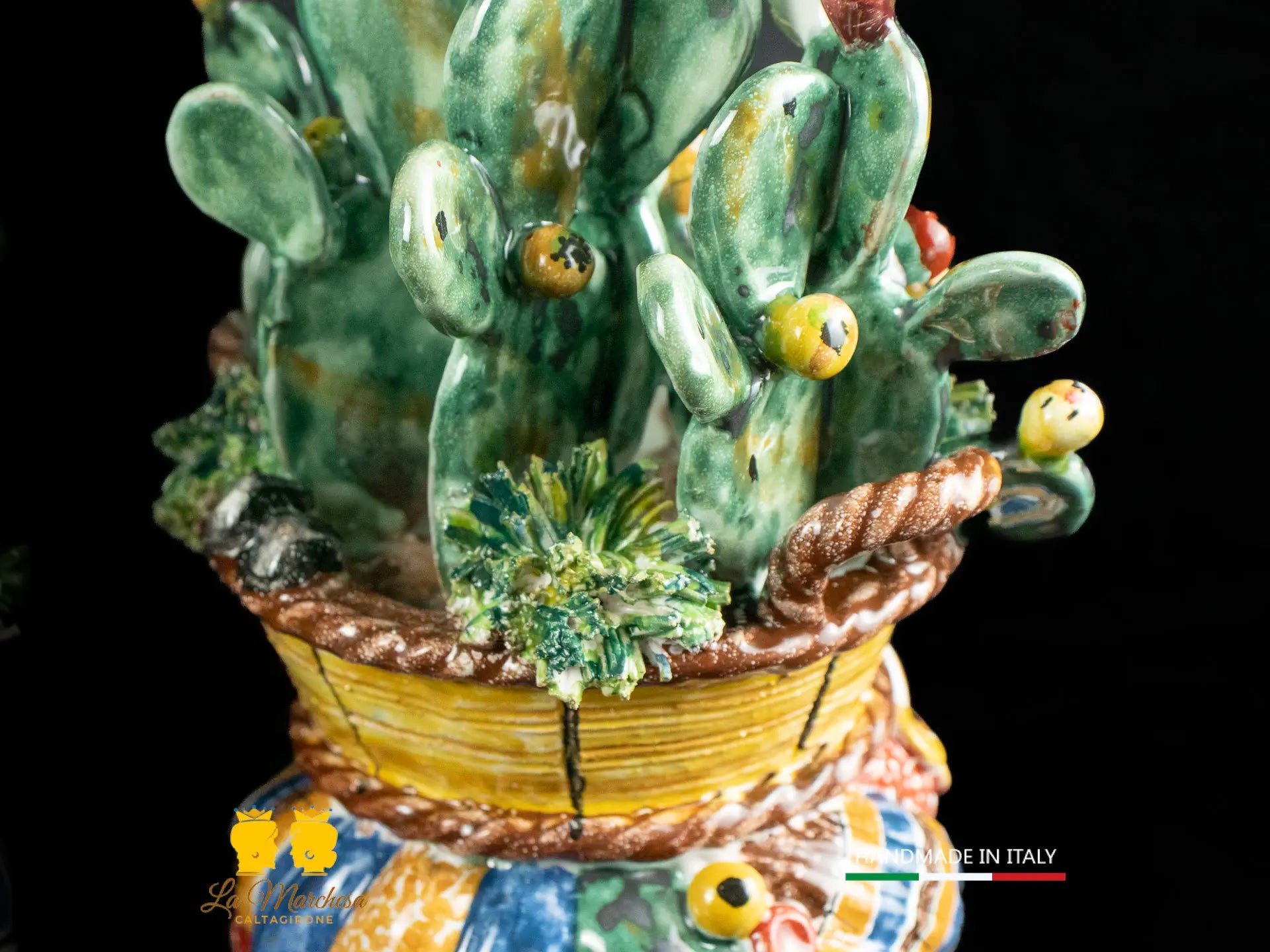 Teste di Moro Ceramica di Caltagirone cesto fichi d'India h31