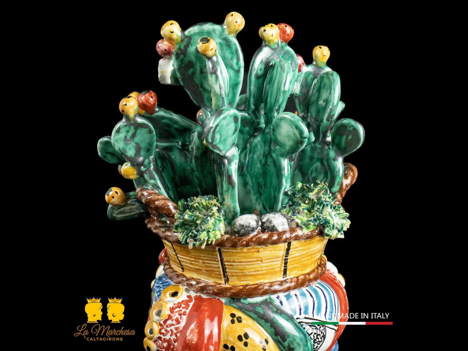 Teste di Moro Ceramica di Caltagirone cesto fichi d'India h31