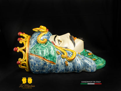 Teste di Moro da parete Ceramica di Caltagirone Verde rame craquelé 44cm