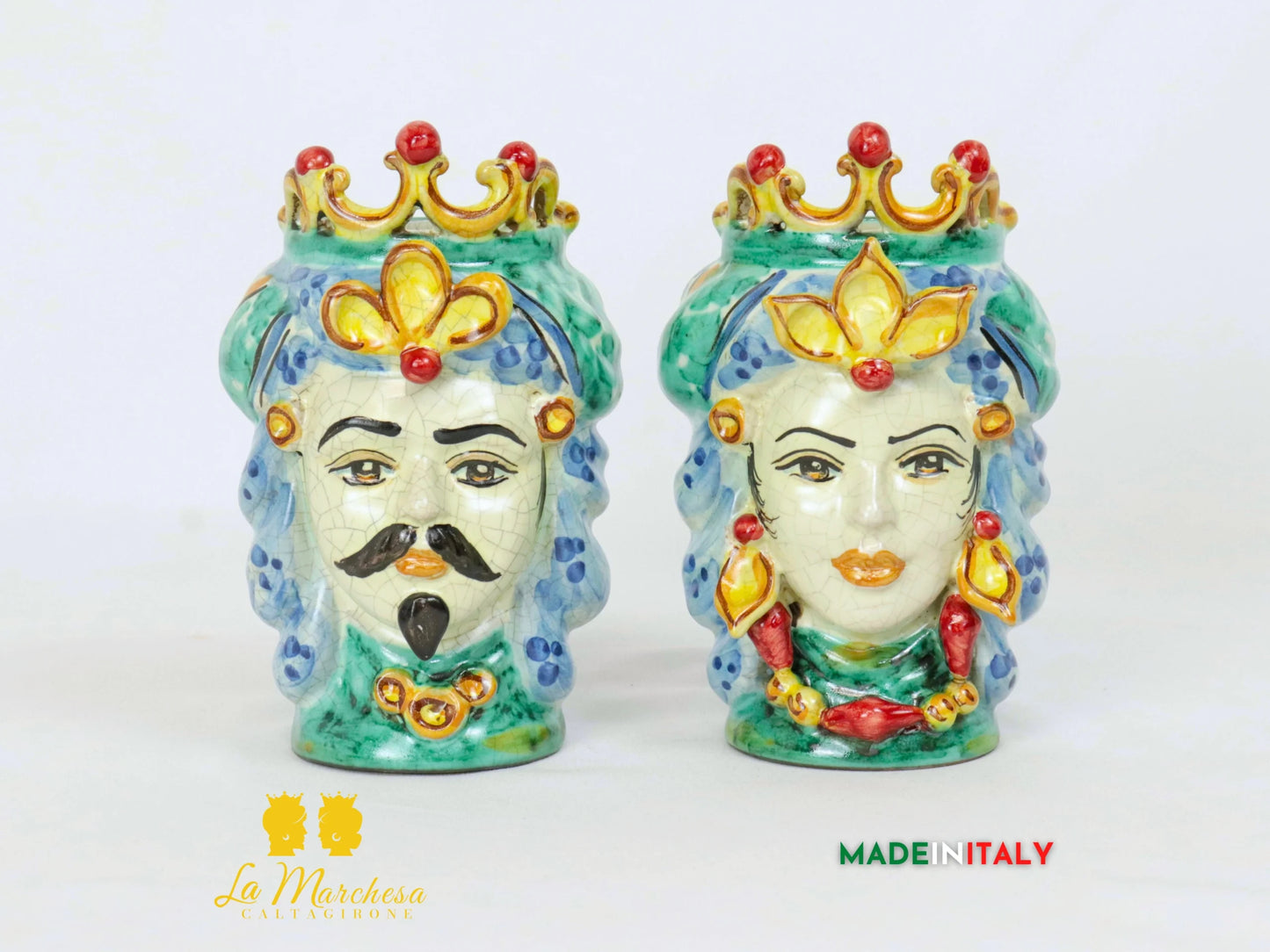 Teste di Moro in Ceramica di Caltagirone verde rame 15cm - Vari Modelli (2)
