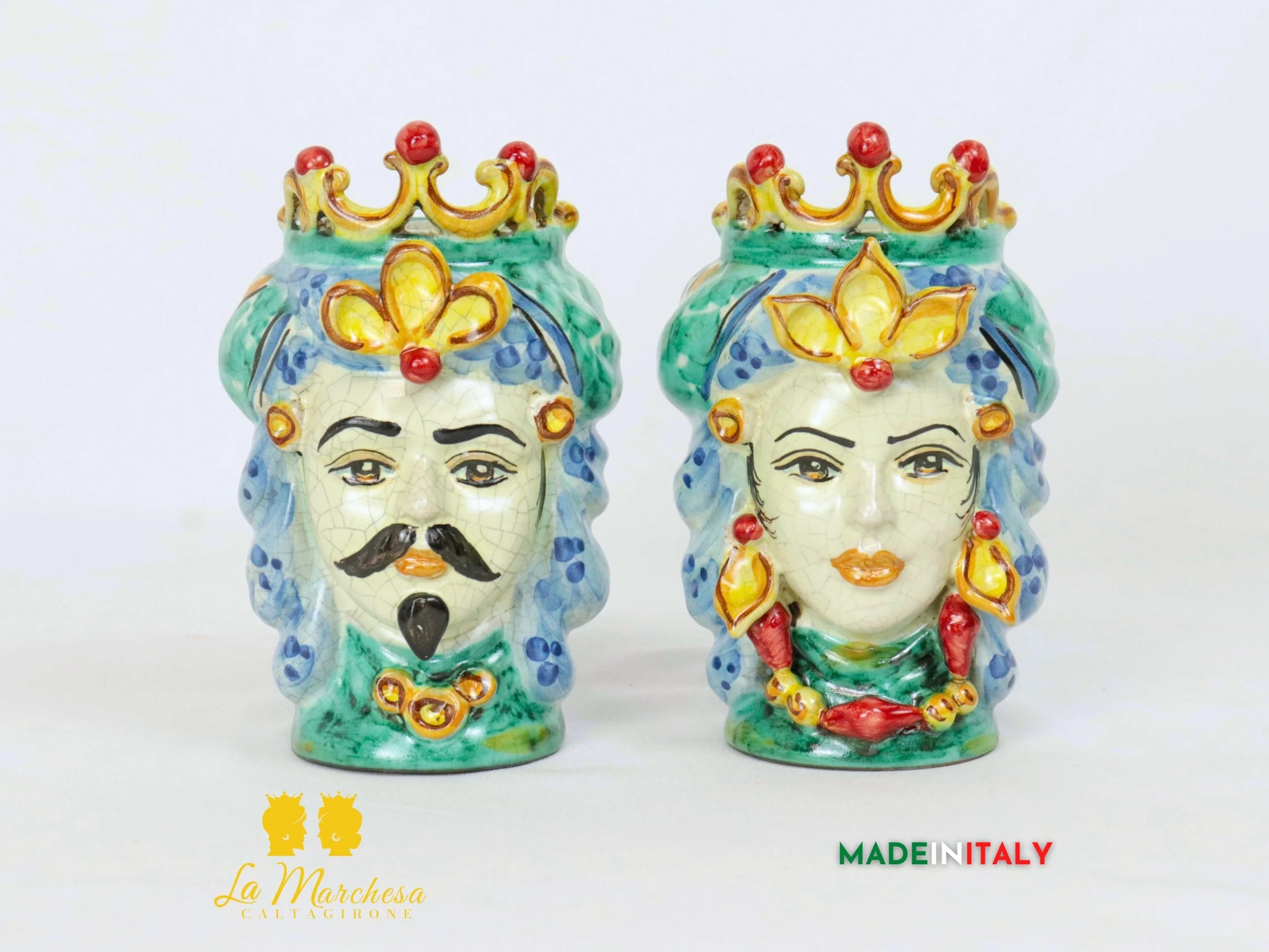 Teste di Moro in Ceramica di Caltagirone verde rame 15cm - Vari Modelli (2)