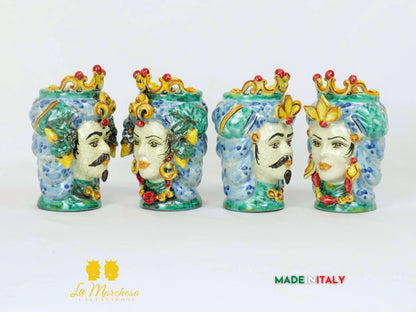 Teste di Moro in Ceramica di Caltagirone verde rame 15cm - Vari Modelli (2)