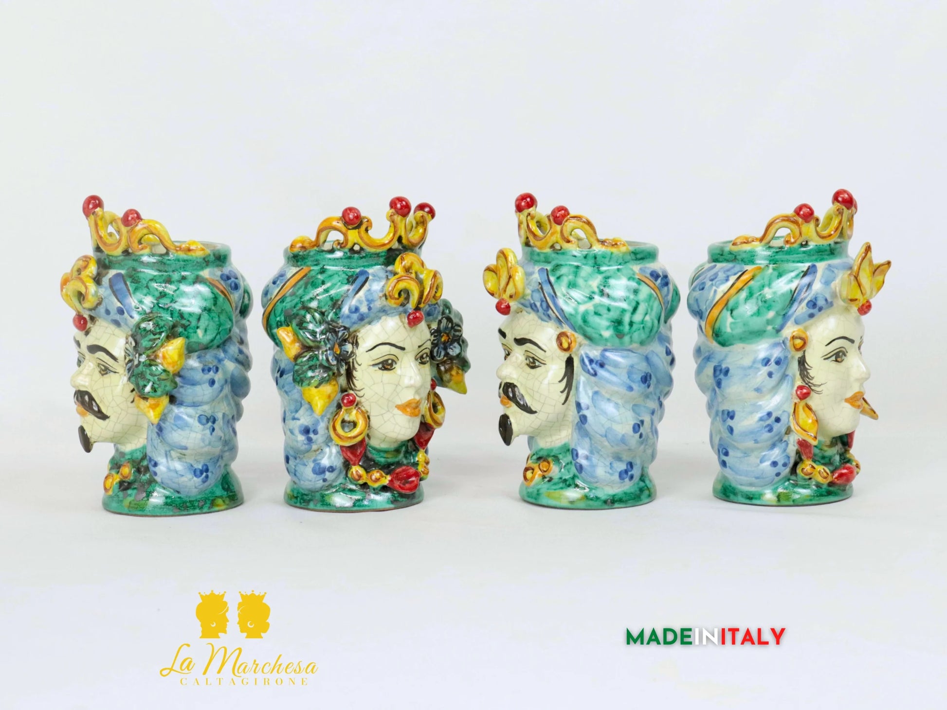 Teste di Moro in Ceramica di Caltagirone verde rame 15cm - Vari Modelli (2)