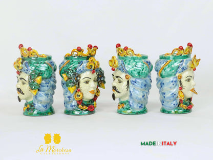 Teste di Moro in Ceramica di Caltagirone verde rame 15cm - Vari Modelli (2)