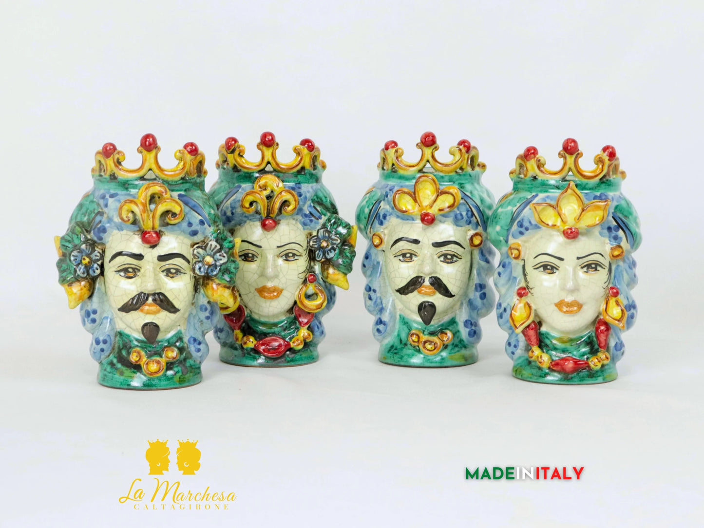 Teste di Moro in Ceramica di Caltagirone verde rame 15cm - Vari Modelli