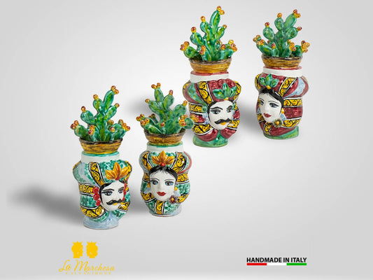 Teste di Moro Ceramica di Caltagirone cesto fichi d'India 21cm