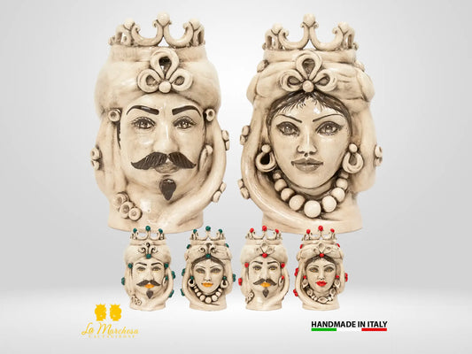 Teste di Moro in Ceramica di Caltagirone Etna corona fumè 21cm