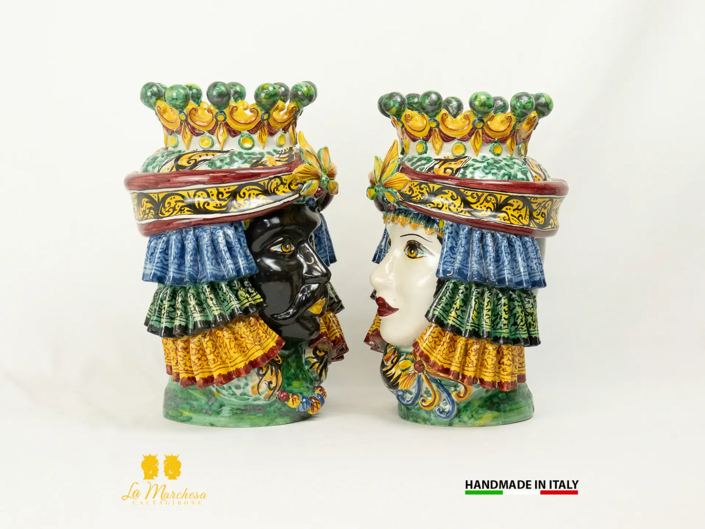 Teste di Moro Ceramica di Caltagirone Panneggio corona - Varie misure