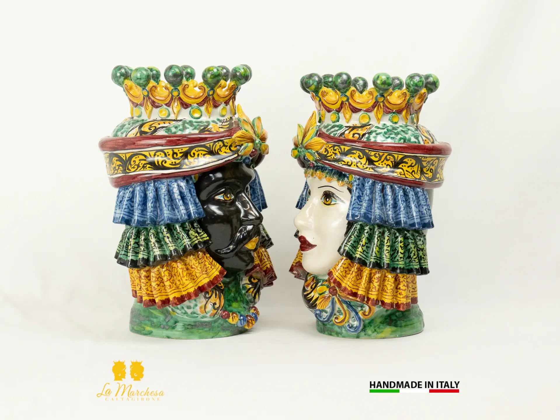 Teste di Moro Ceramica di Caltagirone Panneggio corona - Varie misure