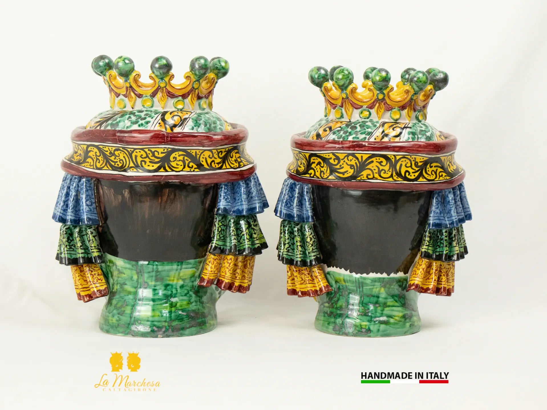 Teste di Moro Ceramica di Caltagirone Panneggio corona - Varie misure