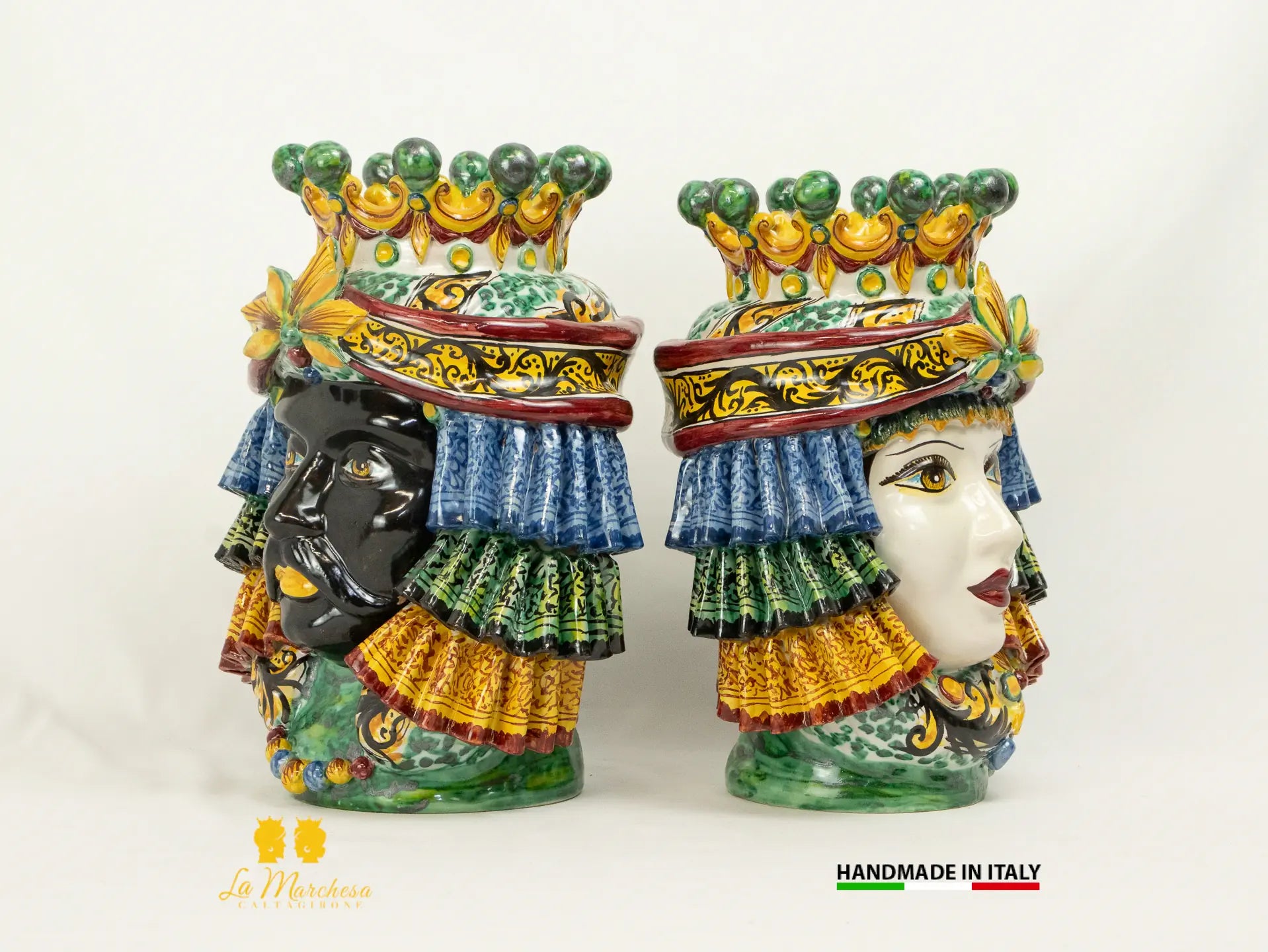 Teste di Moro Ceramica di Caltagirone Panneggio corona - Varie misure
