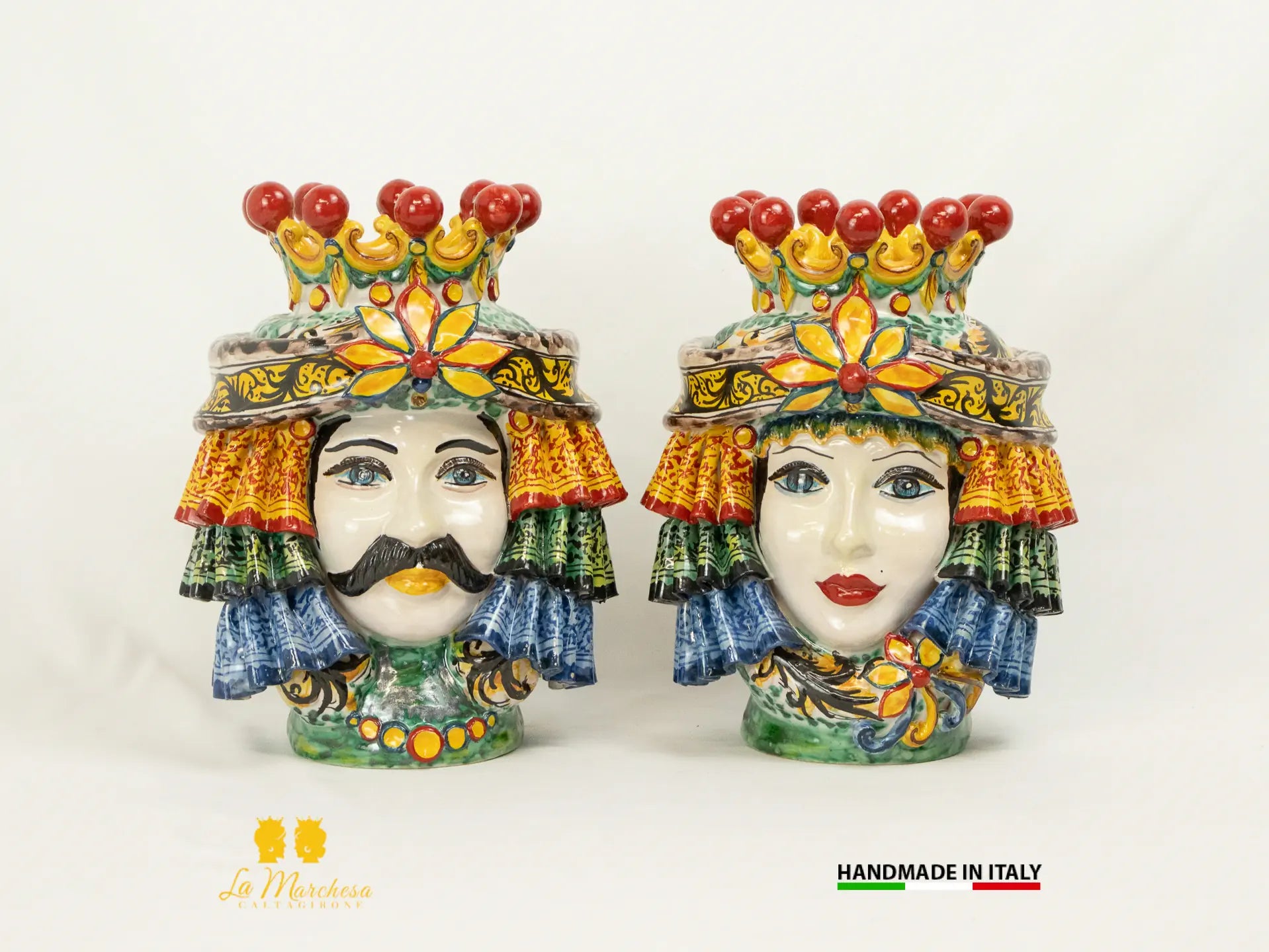 Teste di Moro in Ceramica di Caltagirone Panneggio corona - Varie misure
