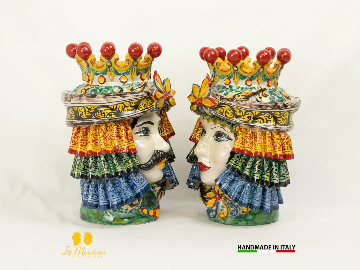 Teste di Moro in Ceramica di Caltagirone Panneggio corona - Varie misure