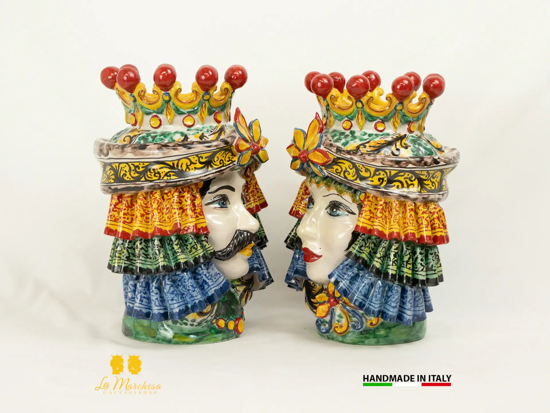 Teste di Moro in Ceramica di Caltagirone Panneggio corona - Varie misure