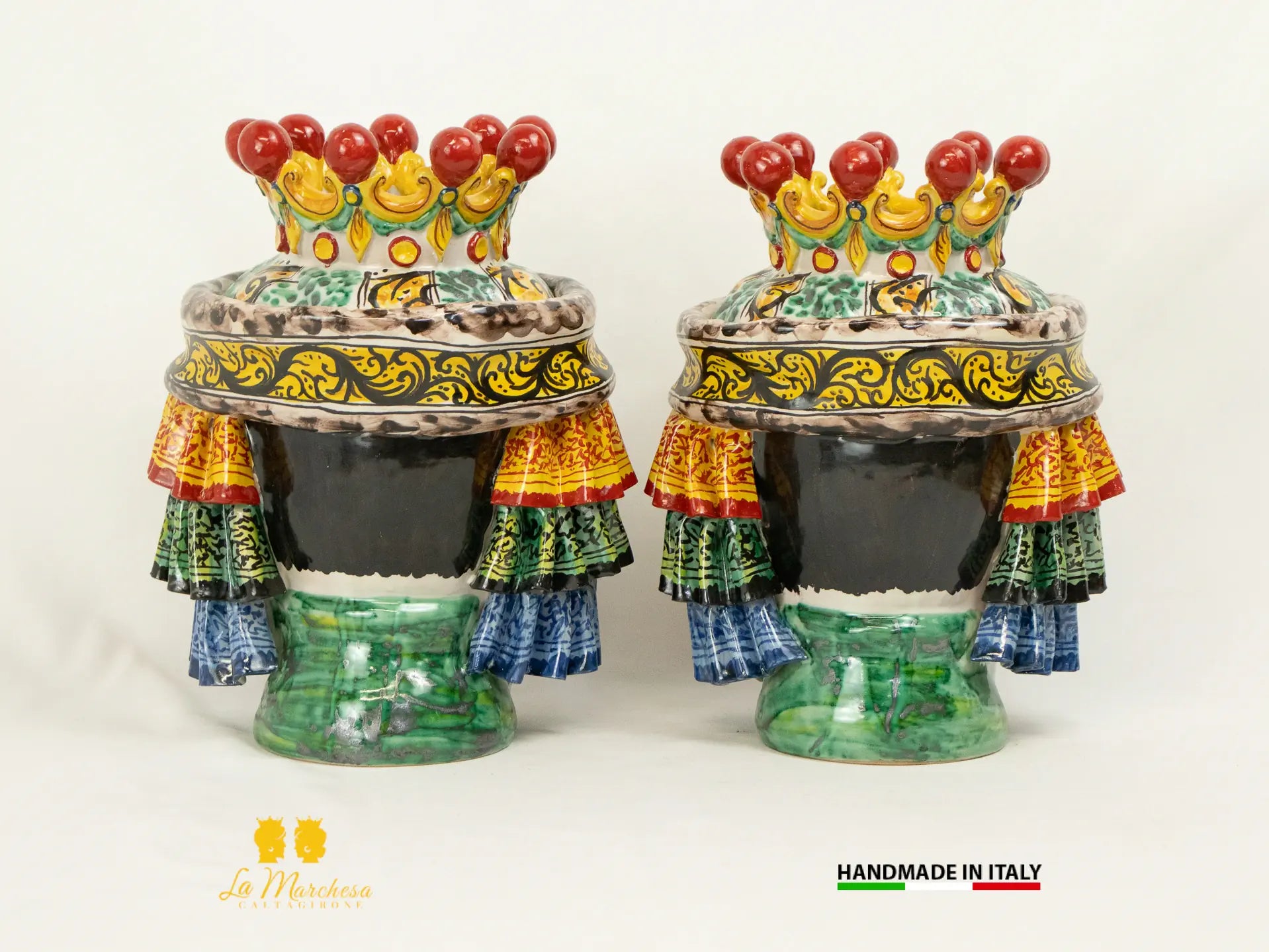 Teste di Moro in Ceramica di Caltagirone Panneggio corona - Varie misure