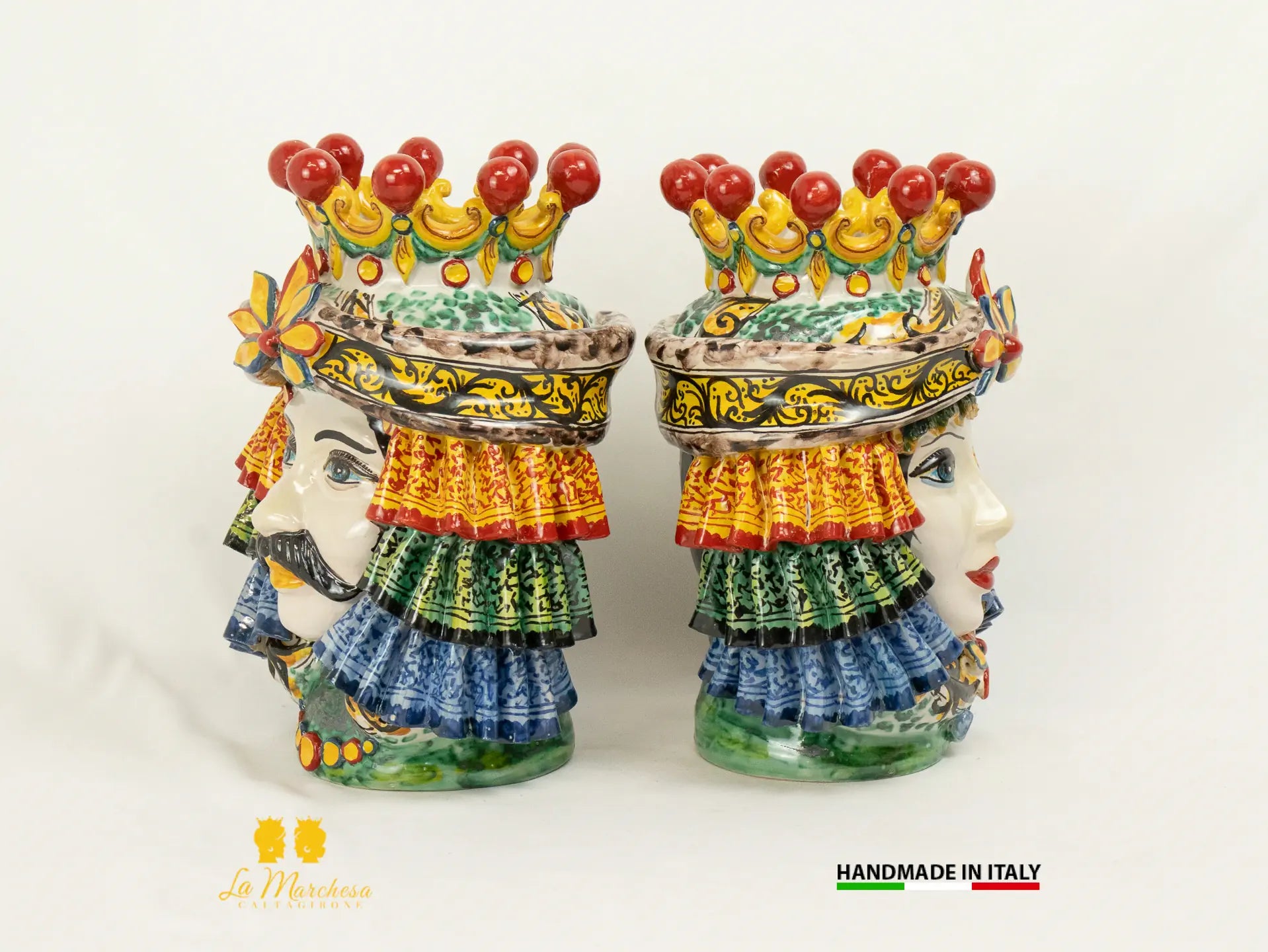 Teste di Moro in Ceramica di Caltagirone Panneggio corona - Varie misure