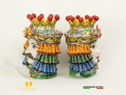 Teste di Moro in Ceramica di Caltagirone Panneggio corona - Varie misure