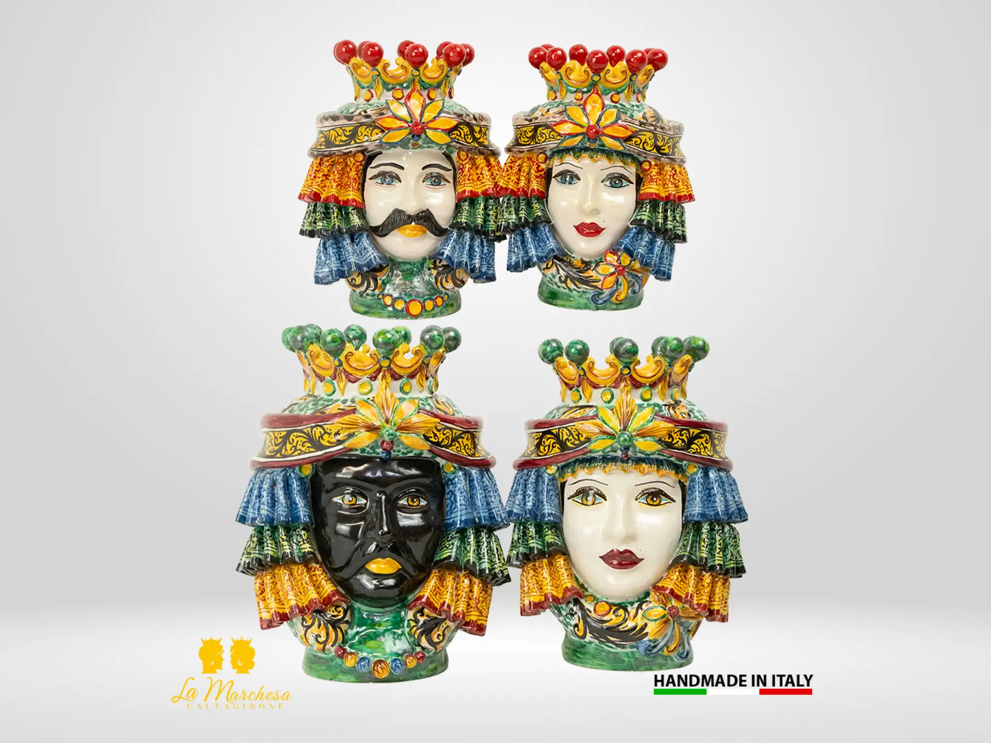 Teste di Moro in Ceramica di Caltagirone Panneggio corona - Varie misure