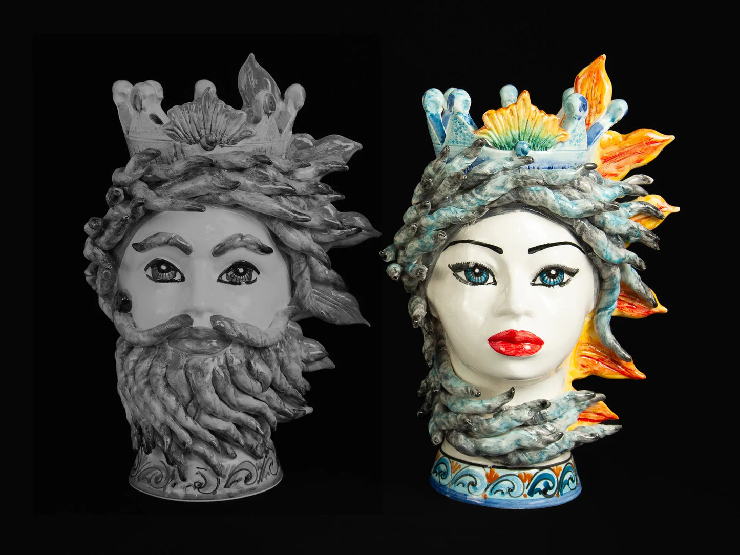 Teste di Moro in Ceramica di Caltagirone sole vento 39cm
