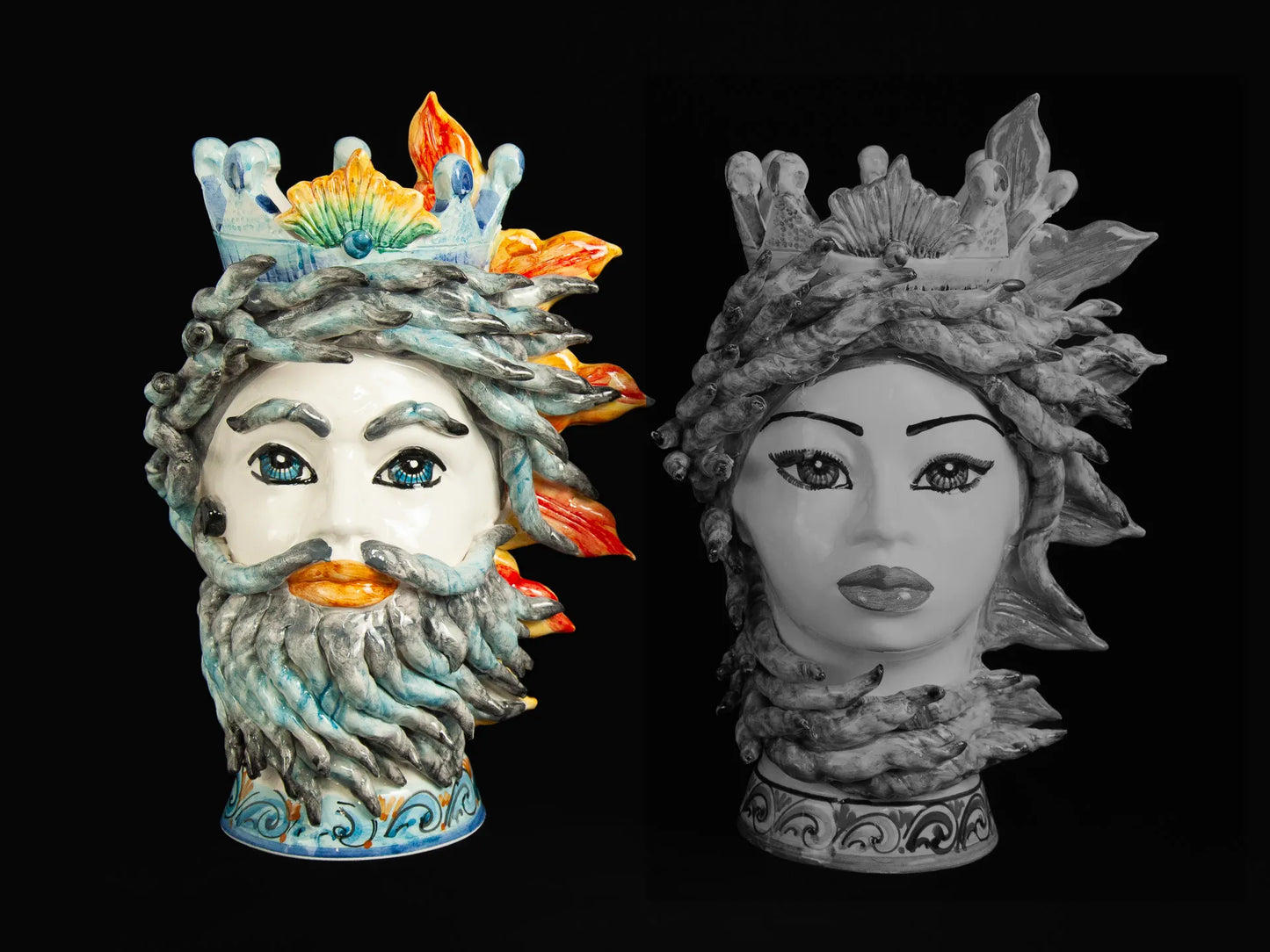 Teste di Moro in Ceramica di Caltagirone sole vento 39cm