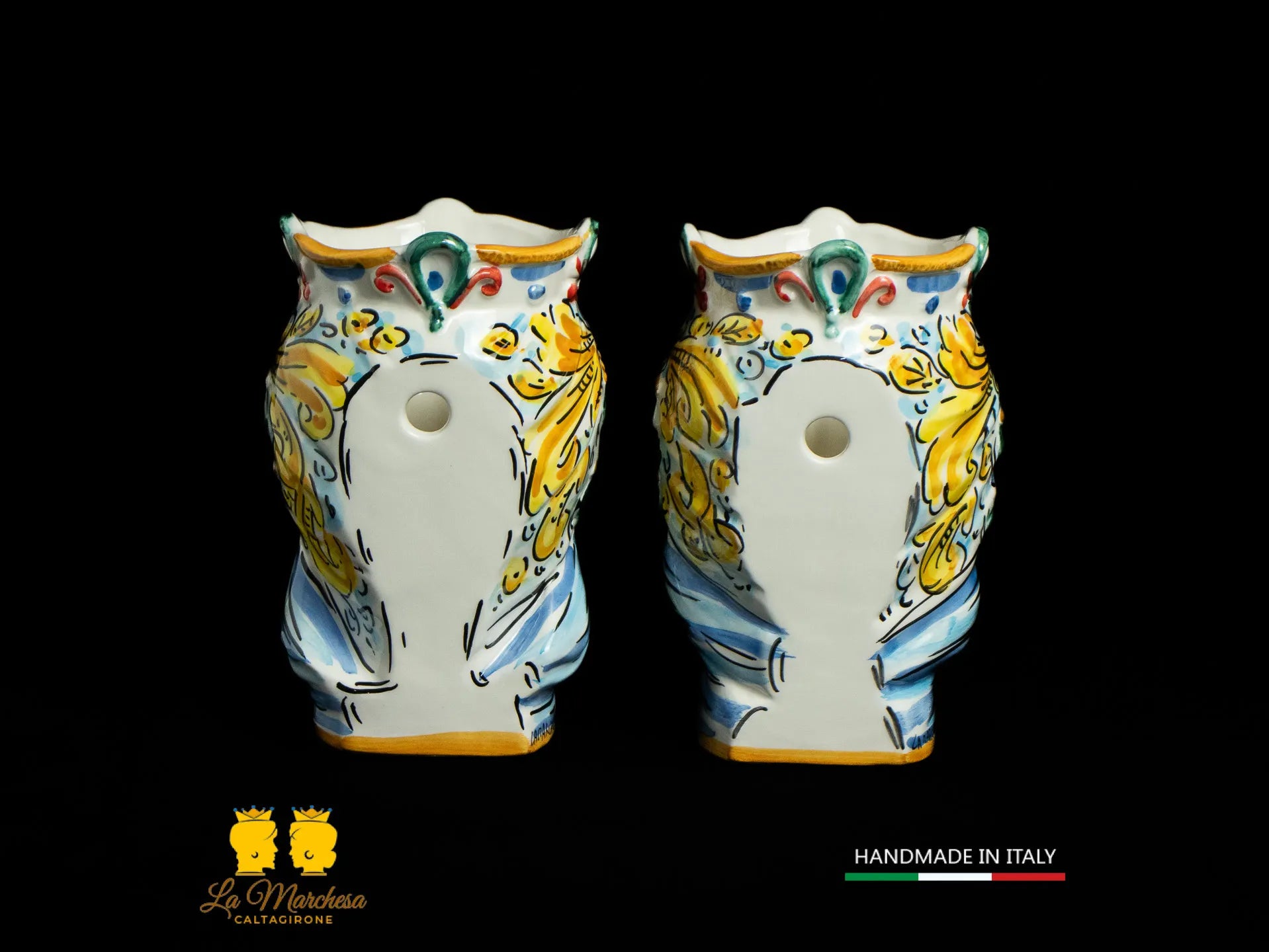 Teste di Moro da muro Ceramica di Caltagirone ornato blu antico 19cm