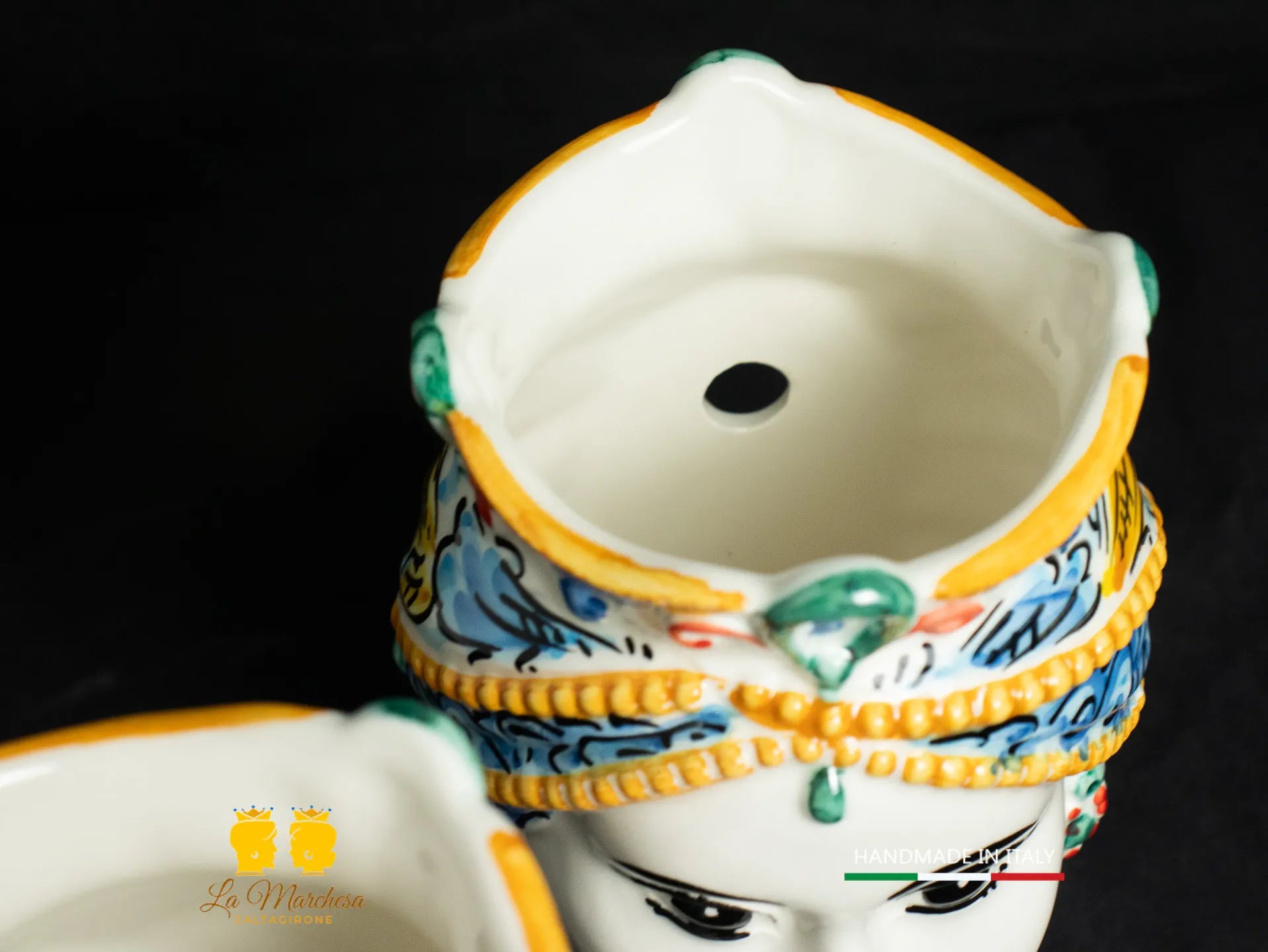 Teste di Moro da muro Ceramica di Caltagirone ornato blu antico 19cm