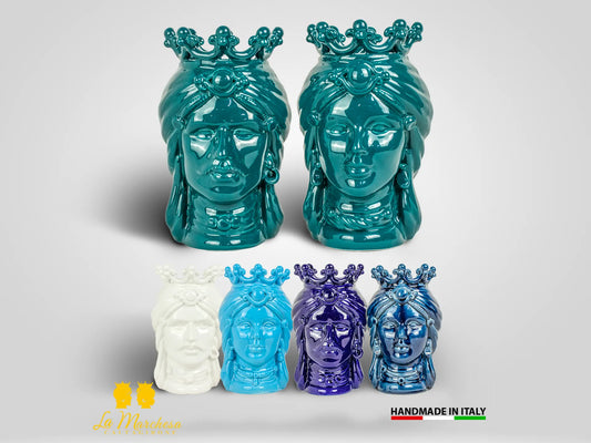 OUTLET - Teste di Moro in Ceramica di Caltagirone monocolore h25 - Vari colori