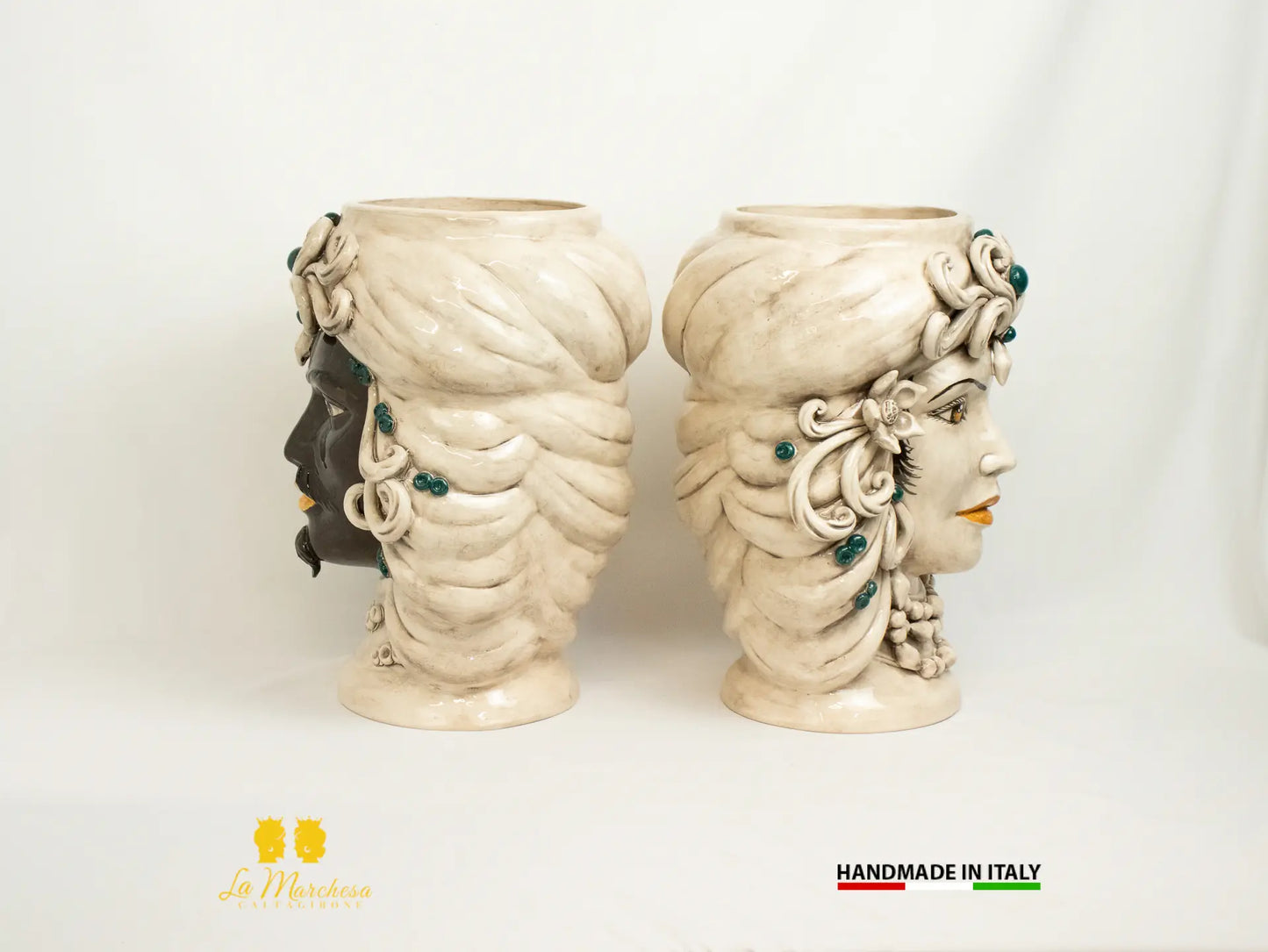 Teste di Moro in Ceramica di Caltagirone Etna fumè dettagli colorati - vari modelli