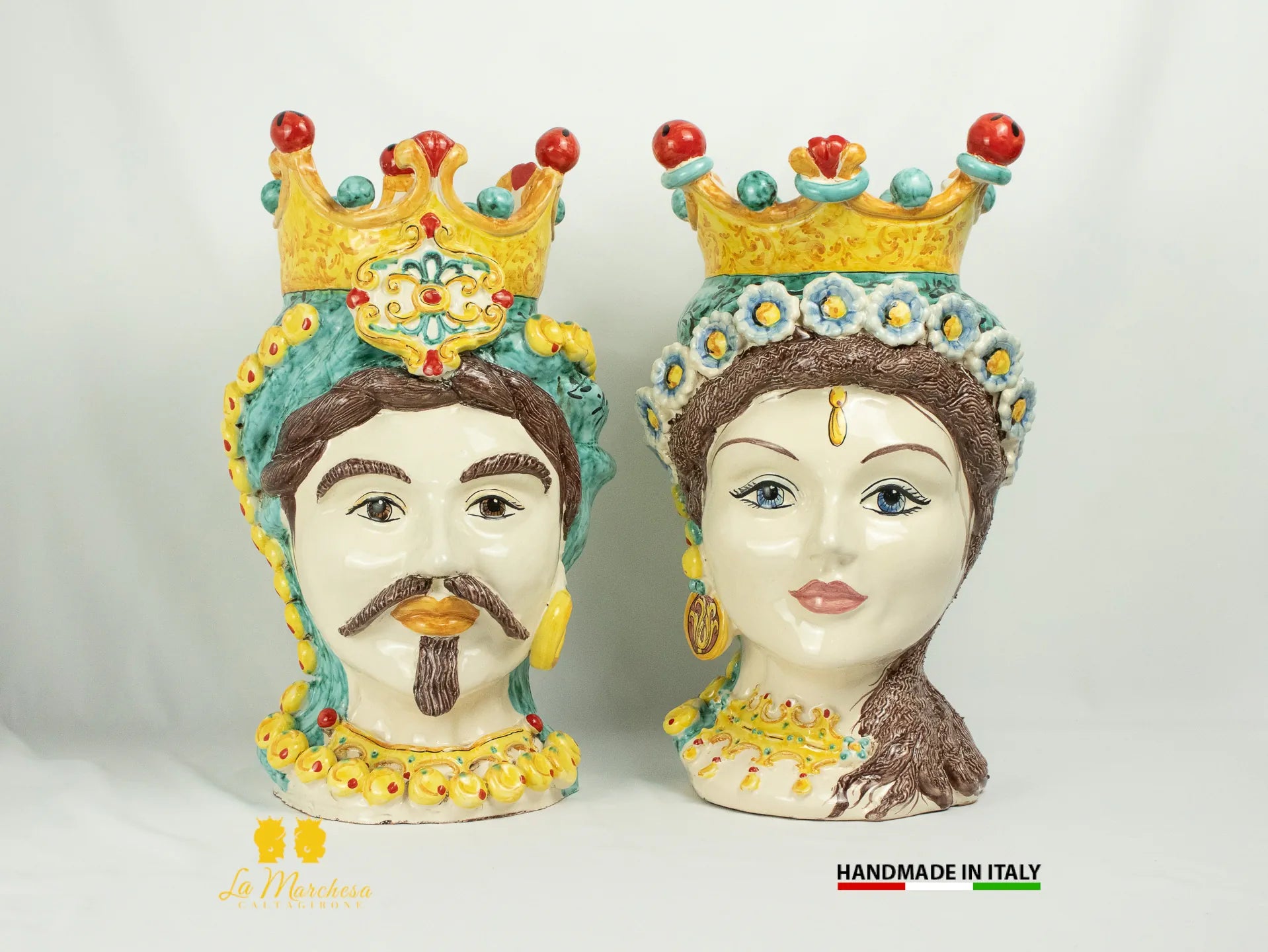 Teste di Moro in Ceramica di Caltagirone Barocco 46cm