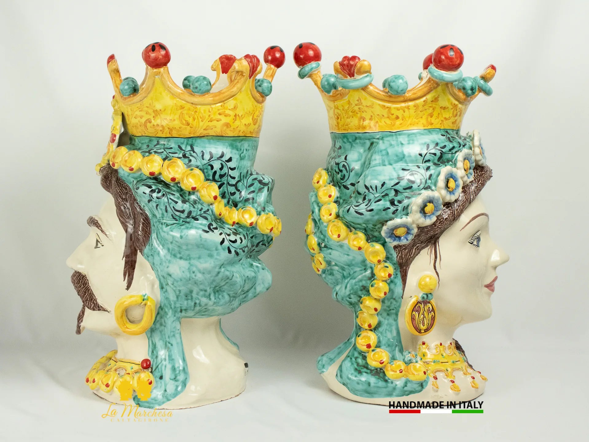 Teste di Moro in Ceramica di Caltagirone Barocco 46cm