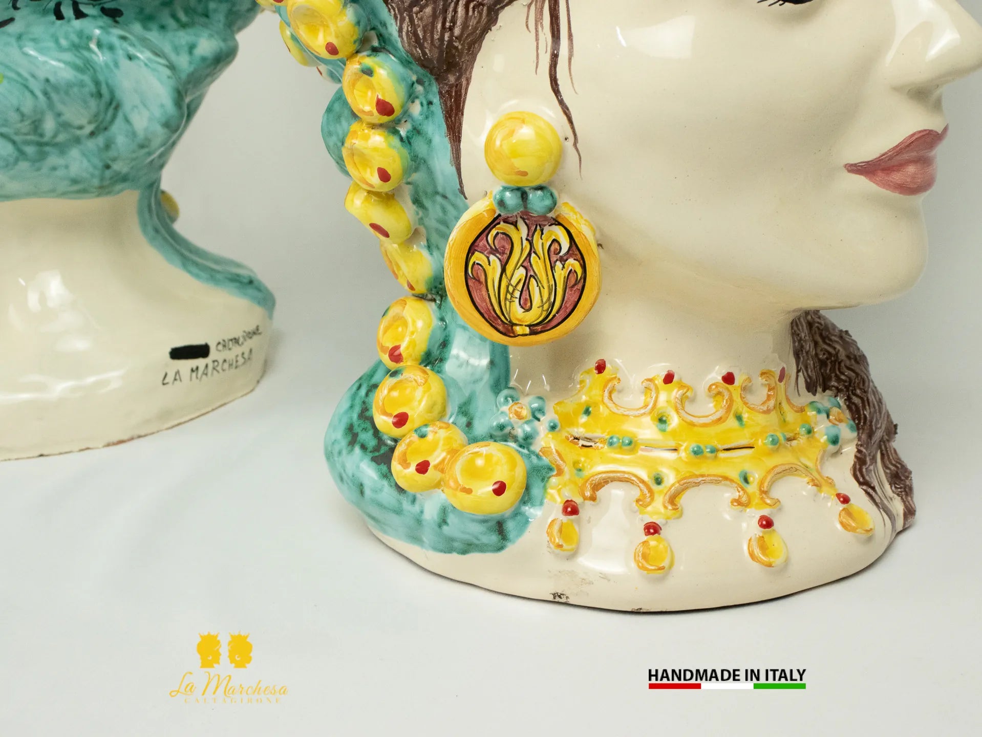 Teste di Moro in Ceramica di Caltagirone Barocco 46cm