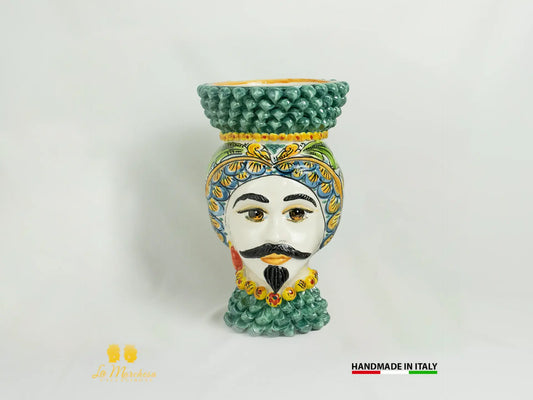 OUTLET - Teste di Moro Ceramica di Caltagirone corona pigna verde rame 30cm