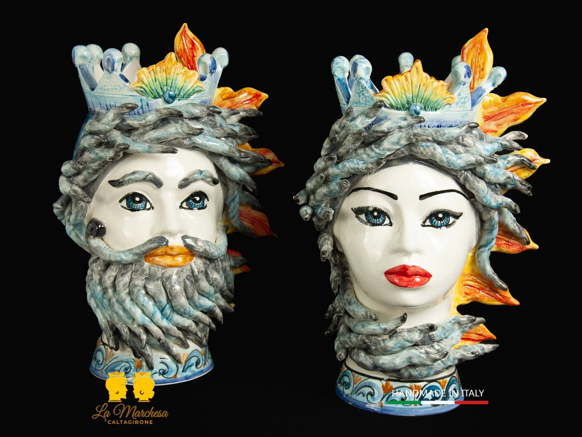 Teste di Moro in Ceramica di Caltagirone sole vento 39cm