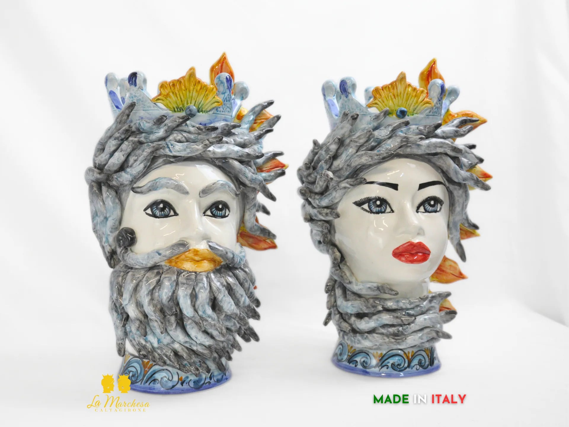 Teste di Moro in Ceramica di Caltagirone sole vento 39cm