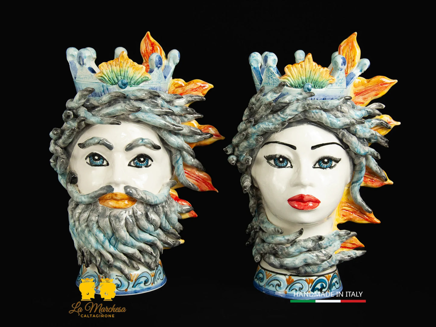 Teste di Moro in Ceramica di Caltagirone sole vento 39cm
