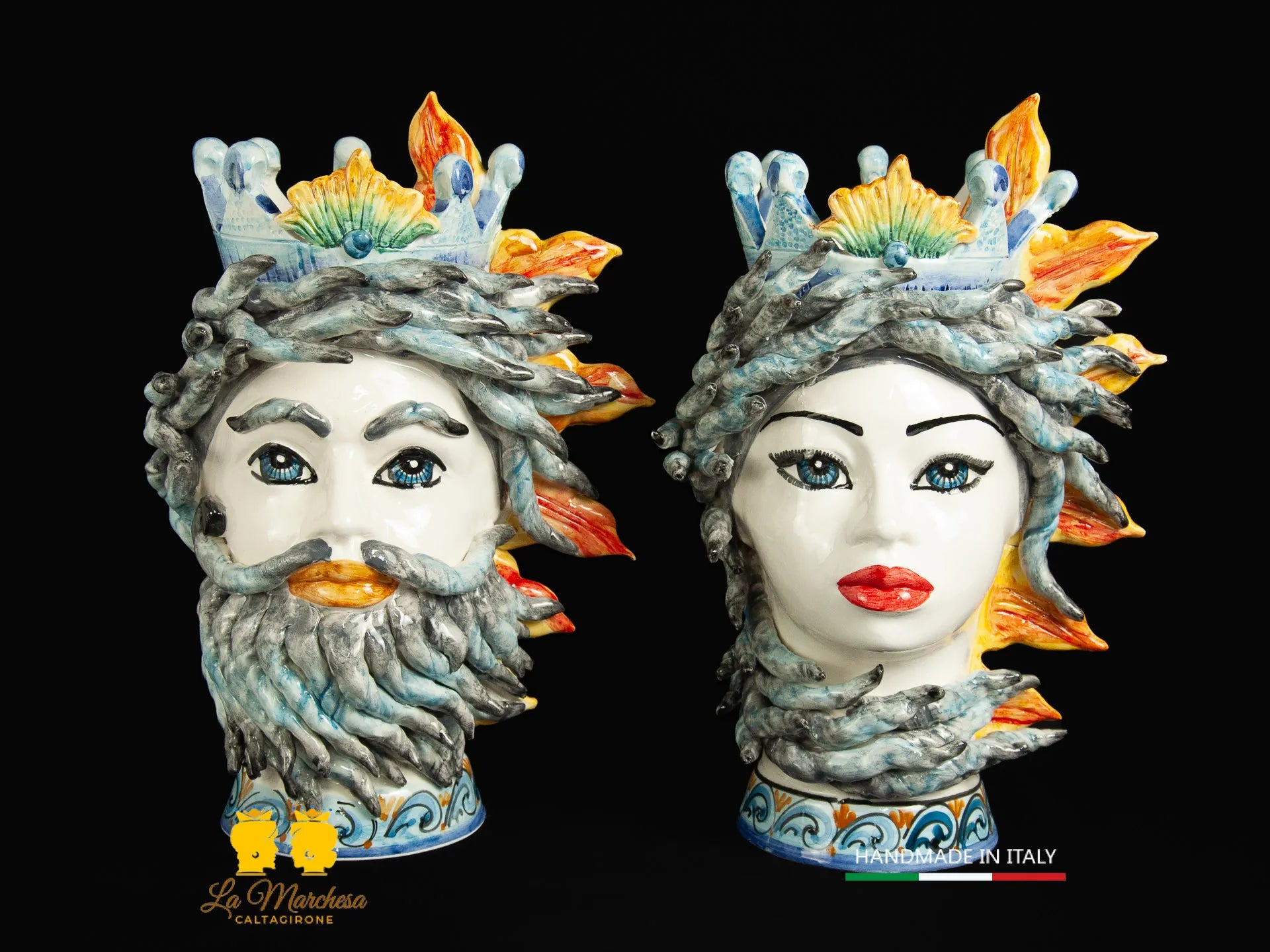Teste di Moro in Ceramica di Caltagirone sole vento 39cm