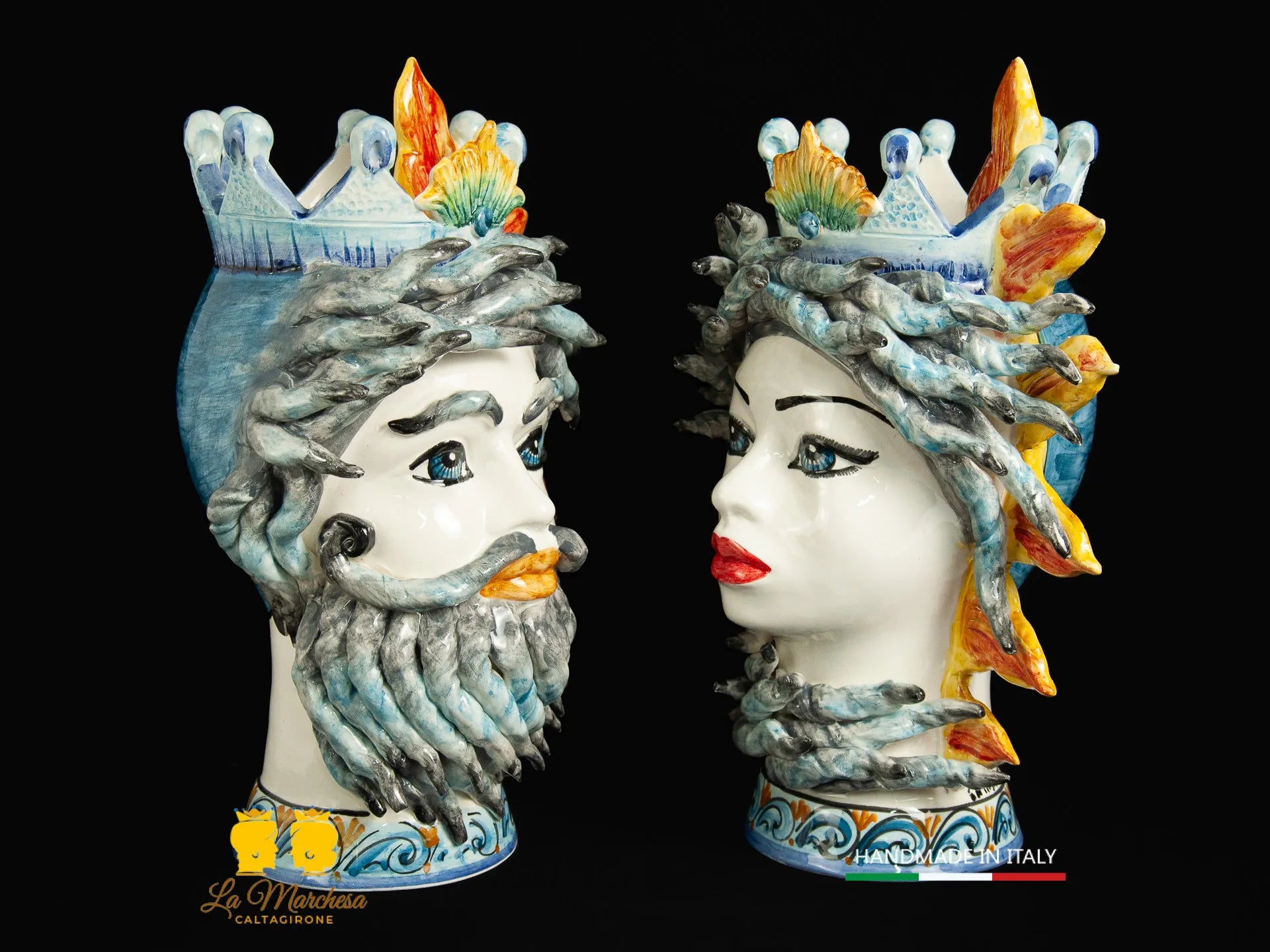 Teste di Moro in Ceramica di Caltagirone sole vento 39cm
