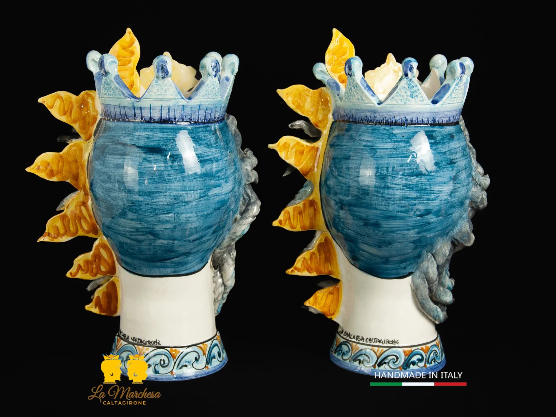 Teste di Moro in Ceramica di Caltagirone sole vento 39cm