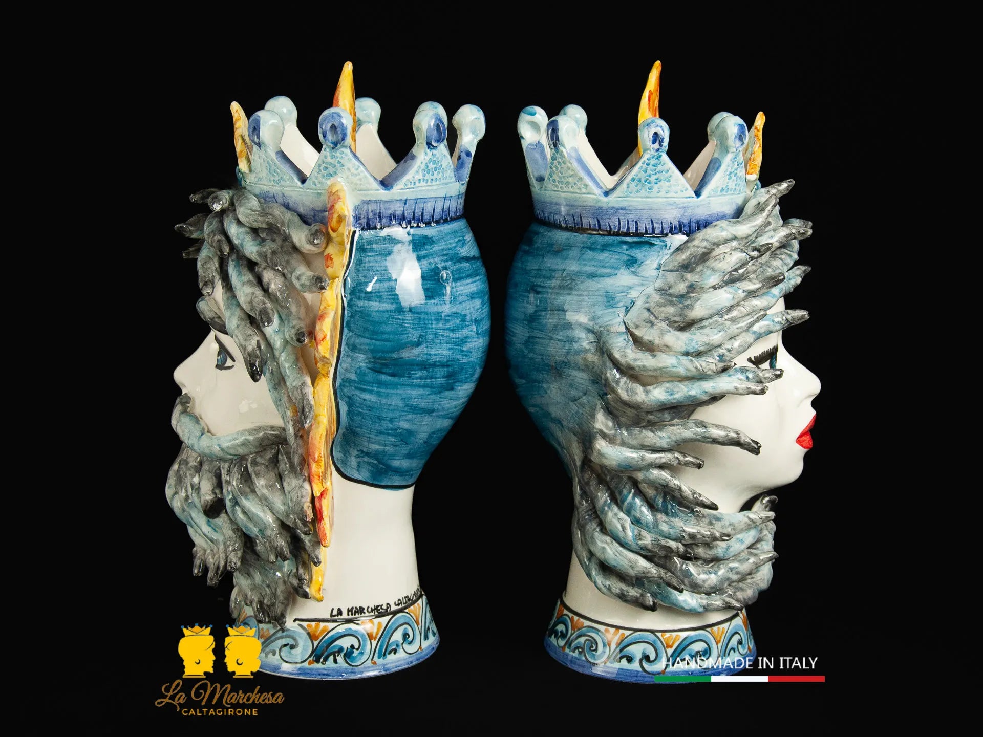 Teste di Moro in Ceramica di Caltagirone sole vento 39cm
