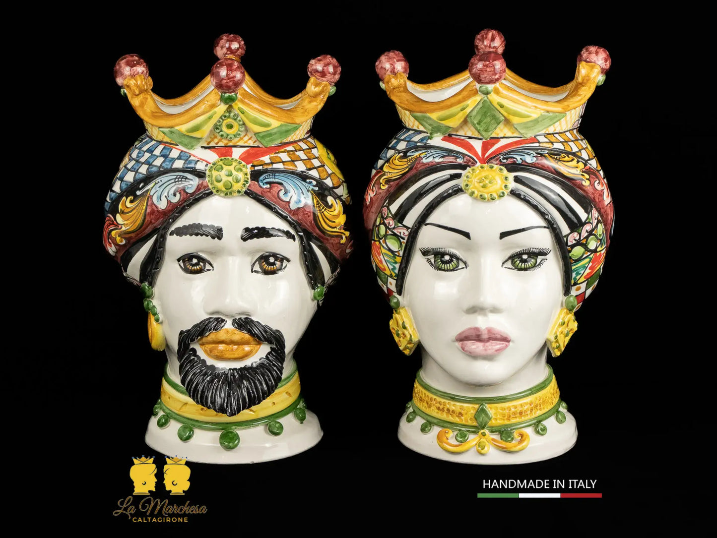 Teste di Moro Ceramica di Caltagirone Carretto Siciliano pavone h39