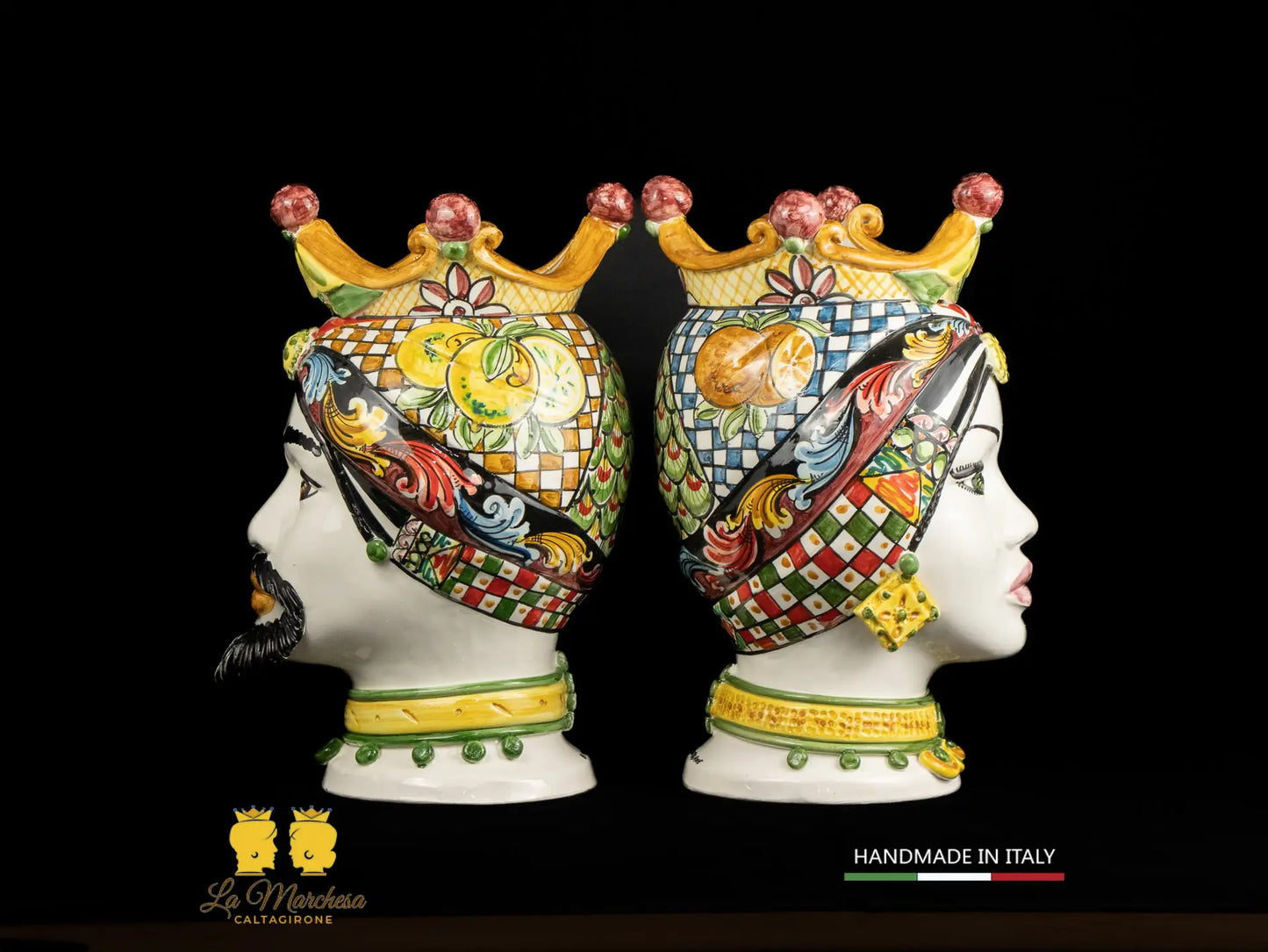Teste di Moro Ceramica di Caltagirone Carretto Siciliano pavone h39