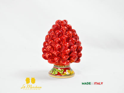 Pigna Siciliana Artigianale Rosso in Ceramica di Caltagirone Base Ornato - Varie Misure