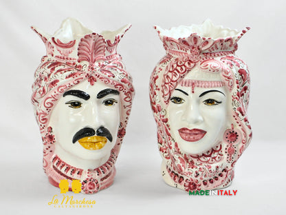Teste di Moro Ceramica di Caltagirone Afro '600 Bordeaux 37cm