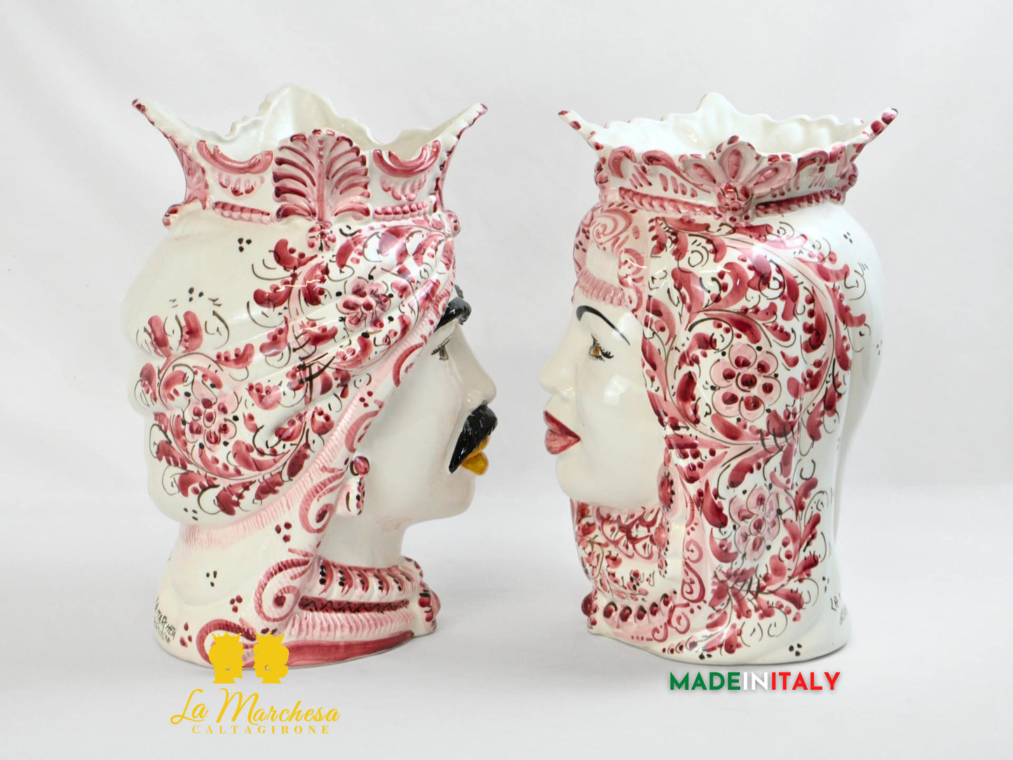 Teste di Moro Ceramica di Caltagirone Afro '600 Bordeaux 37cm